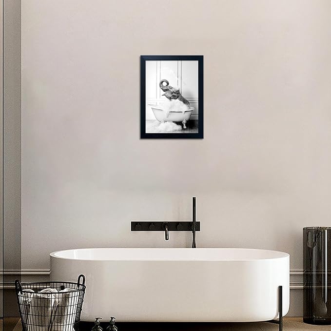 Framed Elephant Wall Art Black and White Bathroom Wall Decor Funny Animal - Image 8