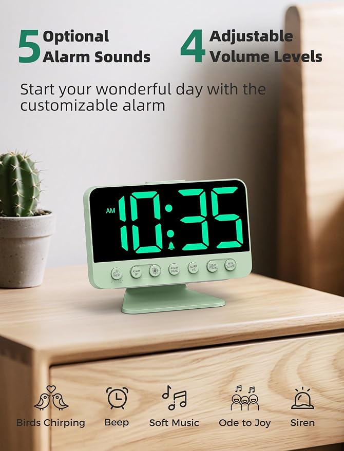 Odokee Digital Alarm Clocks for Bedrooms: Large Bold Number 5 Brightness Dimmer - Image 3