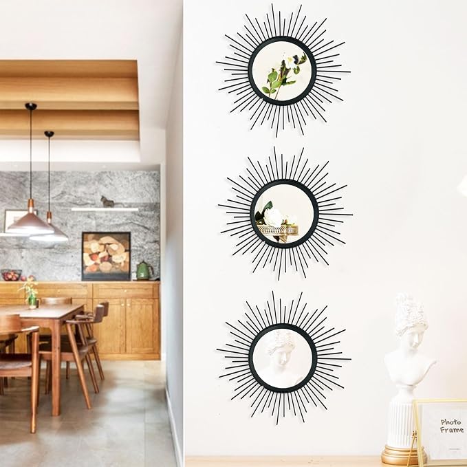3 Pack Metal Mirrors for Wall Sunburst Wall Mirrors Home Décor Decorative - Image 6