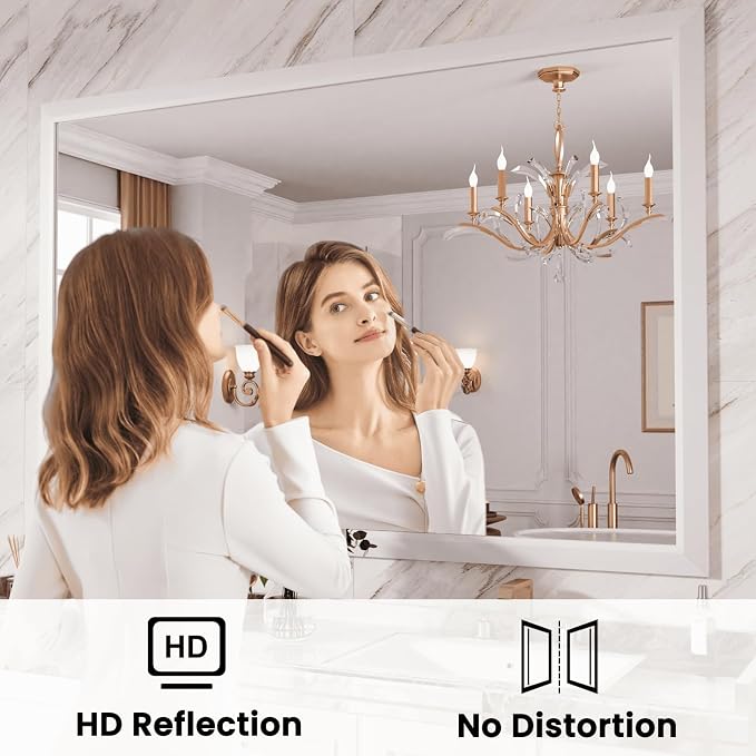 Amorho Bathroom Mirror, 55x40 Inch White Framed Bathroom Mirrors - Image 2