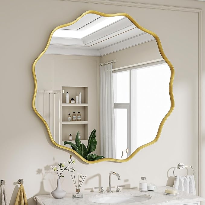 Round Wavy Mirror, 30 Inch Metal Frame Circle Mirror, Round Wall Mounted by Unknown