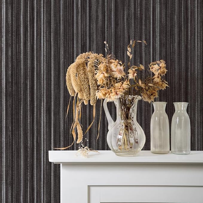 Tempaper Black Linen Grasscloth Removable Peel and Stick Wallpaper, 20.5 in X - Image 2