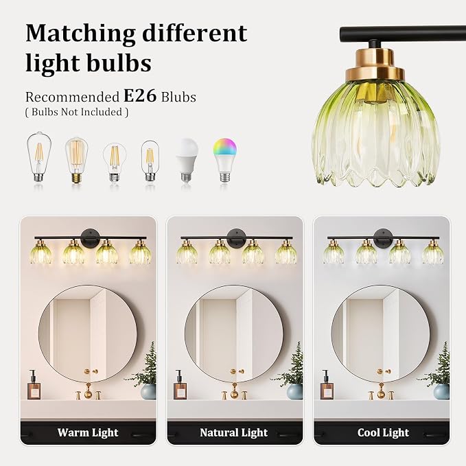 TALOYA Bathroom Vanity Light Fixtures, 4-Light Modern Black and Gold Wall Lights - Image 7