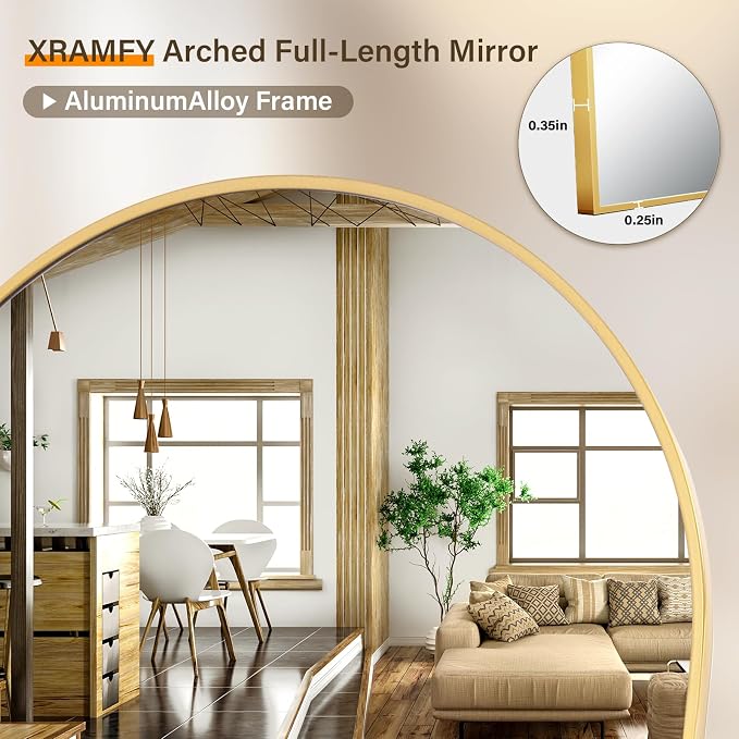 XRAMFY 86"x40" Arched Full Length Mirror Floor Mirrors - Image 6