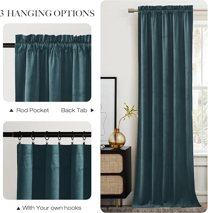 NICETOWN Room Darkening Greyish Blue Velvet Curtains, Rod Pocket Super Soft - Image 6