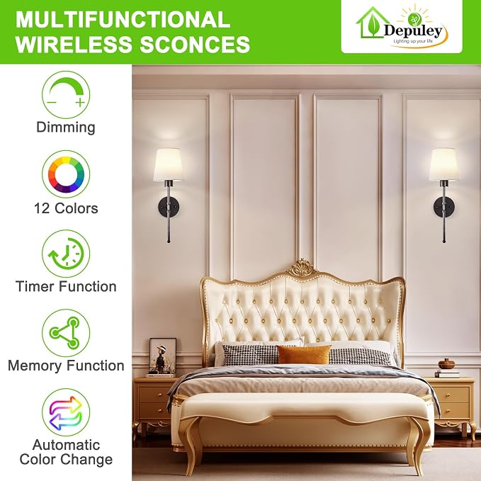 Depuley Battery Operated Wall Sconce: 19.9 Inch Set of 2 Wireless Wall Lights - Image 2