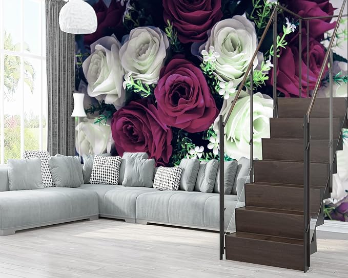 XMPMBM-Rose Floral Fabric Wallpaper Living Room Bedroom Bathroom Wall Mural-W - Image 3