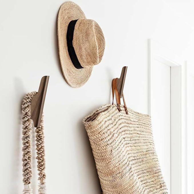 Wood Wall Hooks 4 Pack Coat Hooks Wall Mount Walnut Wooden Hooks - Image 4