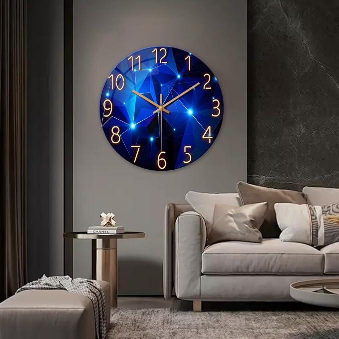 Extra Large Wall Clocks for Living Room Decor 24 Inch Glass Blue Clock Battery - Image 3