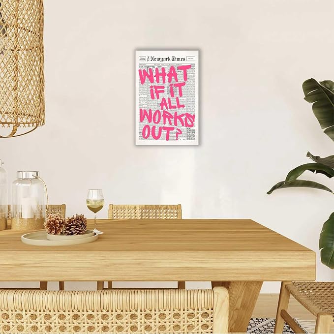 Drimiler Retro Newspaper Pink Font Poster What If It All Works Out Canvas Wall - Image 5