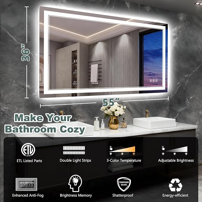 55x36 Inch LED Bathroom Mirror - Image 2