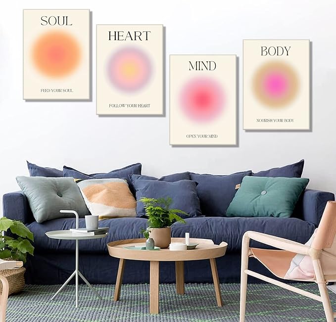 Framed Art Angel Halo Aesthetics Poster Set of 4 Pieces Colorful Aura Gradient - Image 2