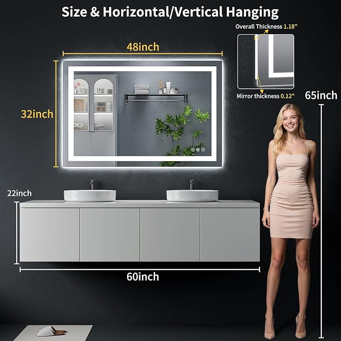 48" x 32" LED Bathroom Mirror - Image 8