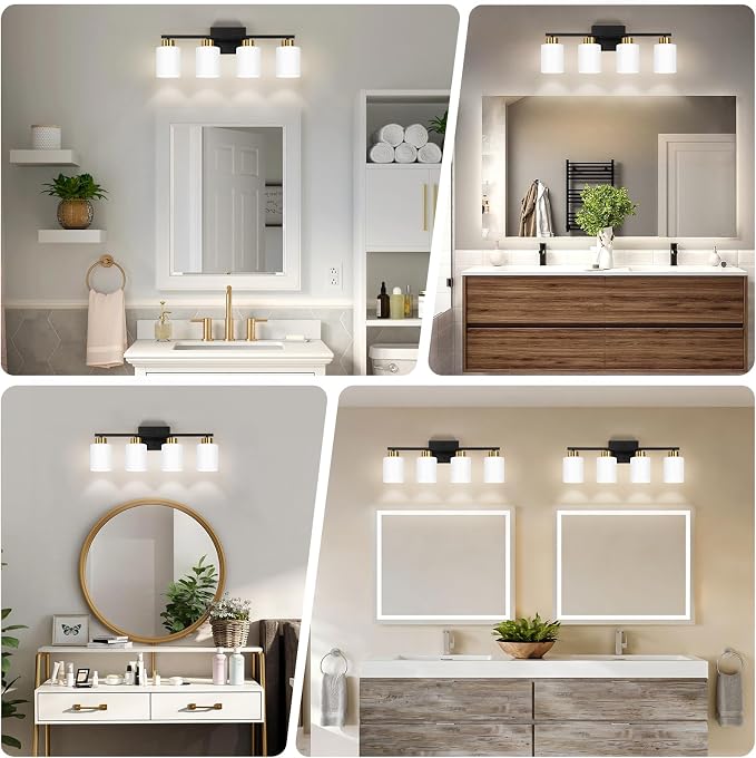 FonmYim Black and Gold Bathroom Light Fixtures, 4-Light Modern Vanity Light - Image 3