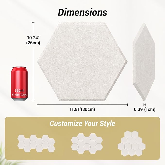 18 Pack High Density Hexagon Acoustic Panels, TONOR 12"x 10"x 0.4" Soundproof - Image 4