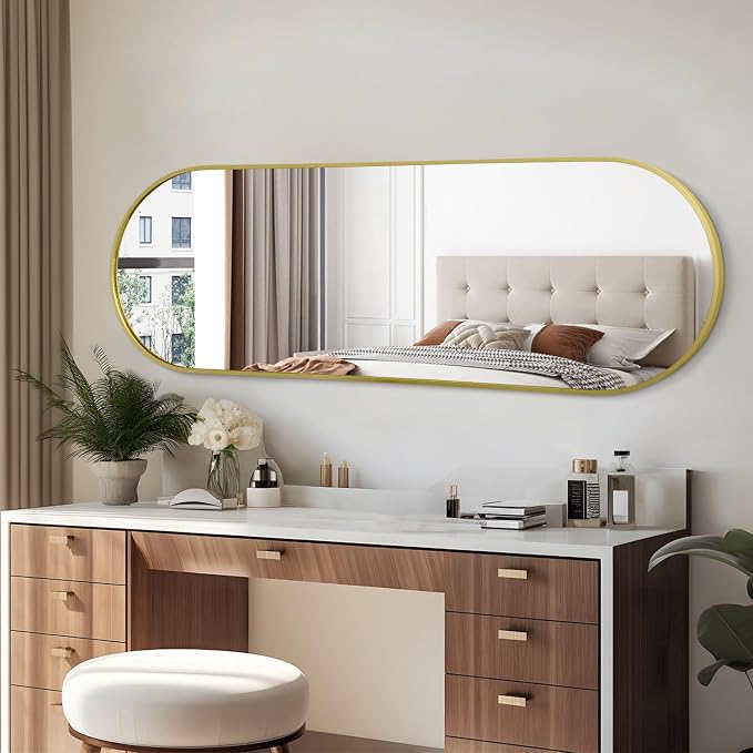 Large Oval Full Length Mirror, Pill Shaped Oblong Bathroom Wall-Mounted Mirrors - Image 4