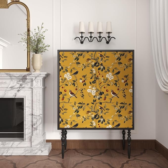 Laatse Vintage Bird Wallpaper 17.5"x393" Yellow Chinoiserie Floral Wallpaper - Image 3
