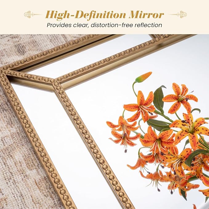 Tangkula 36" x 24" Gold Rectangle Wall Mirror, Decorative Mirror - Image 5