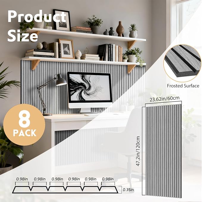 RITOLLO 8 Packs Acoustic Panel 47.2"×23.6" Sound Absorbing Slat Wall Panels - Image 2