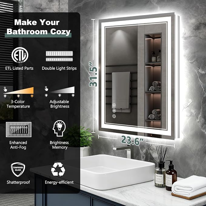 23.6x31.5 Inch LED Bathroom Mirror - Image 2