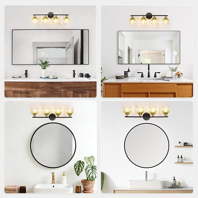 TALOYA Bathroom Vanity Light Fixtures, 4-Light Modern Black and Gold Wall Lights - Image 9