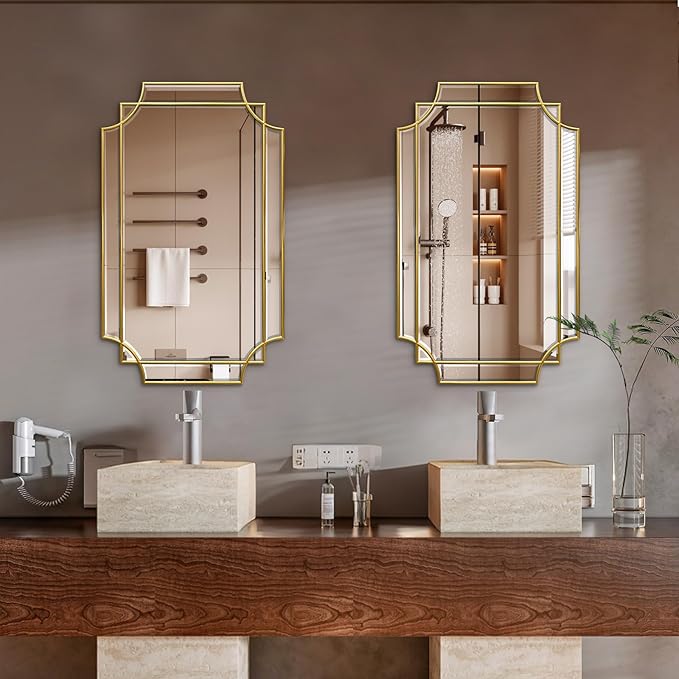 HQiJun 30x20 Inch Gold Bathroom Mirror, Wooden Frame - Image 2