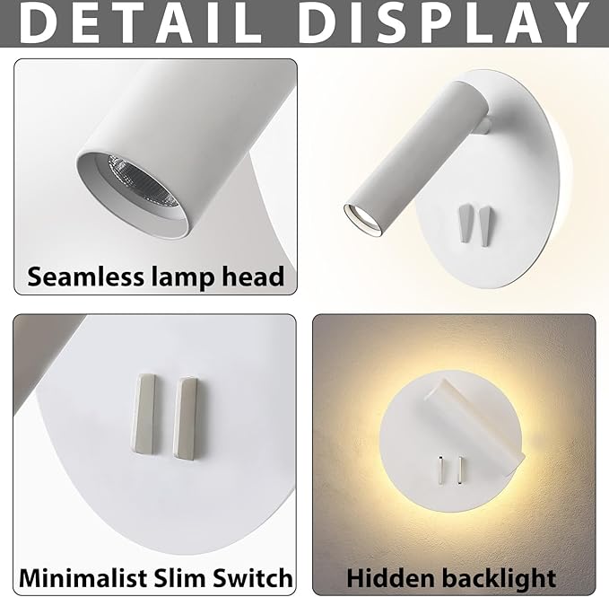 ZEROUNO Bedroom Wall Lamp with Switch Reading Light Hardwired Sconces Which - Image 4