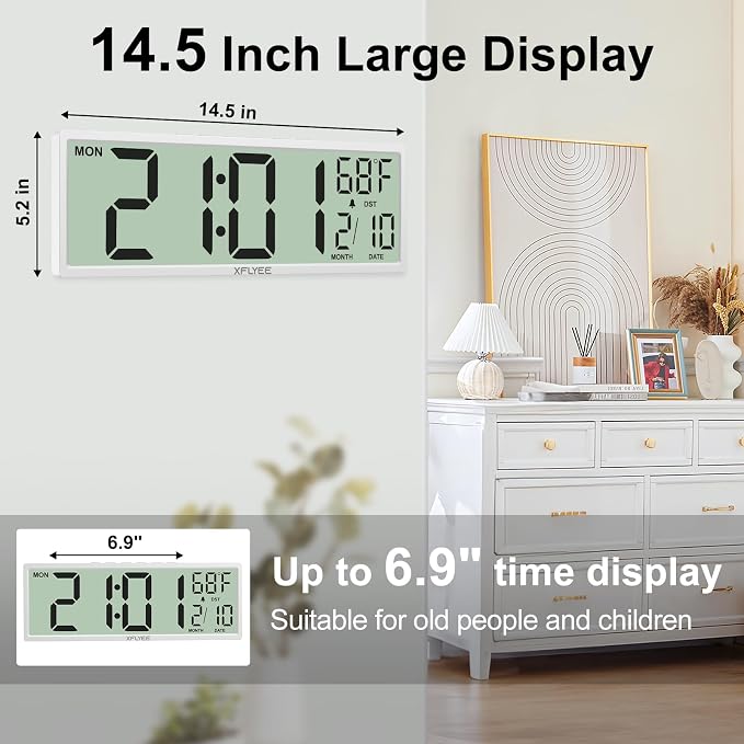 14.5'' Large Digital Wall Clock Battery Operated - Image 2