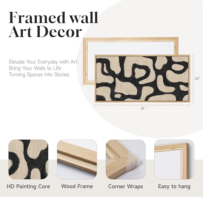 Framed Abstract Neutral Horizontal Wall Art Bedroom, Large Abstract Canvas - Image 4