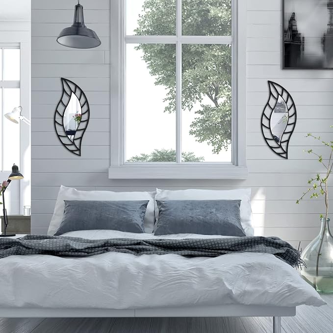 Roowest 2 Pcs Decorative Mirror Wall Decor Leaf Teardrop Mirror Wall Mounted - Image 4