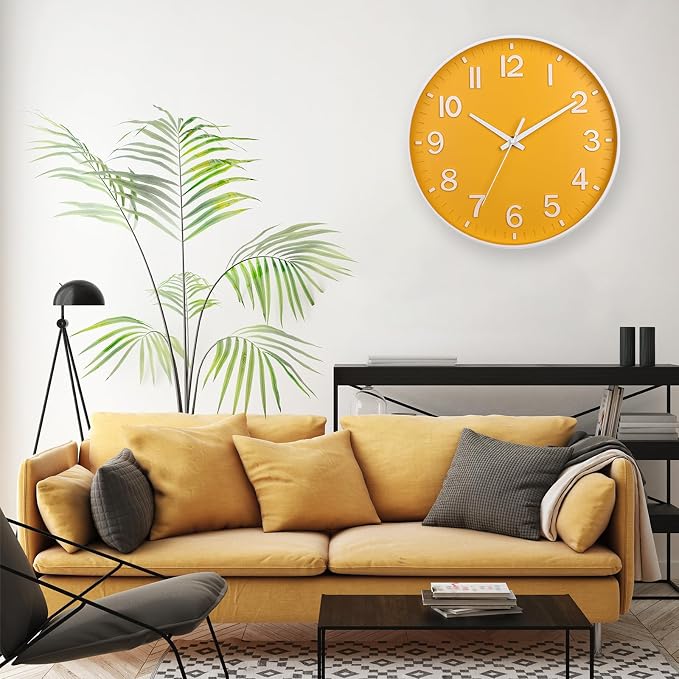 HZDHCLH Yellow Wall Clocks Battery Operated, 12 inch Silent Non Ticking Modern - Image 6