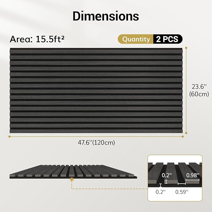 TONOR Wood Wall Panels for Interior Wall Decor, 2 Pack 47.2"x23.6" Wood Slat - Image 3