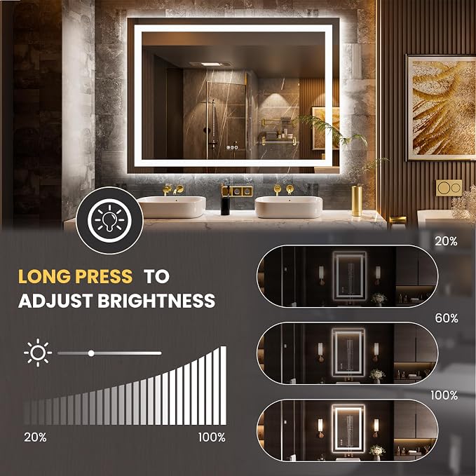 LOAAO 58"x40" LED Bathroom Mirror - Image 3