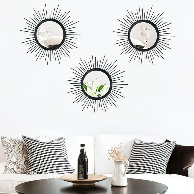 3 Pack Metal Mirrors for Wall Sunburst Wall Mirrors Home Décor Decorative - Image 7