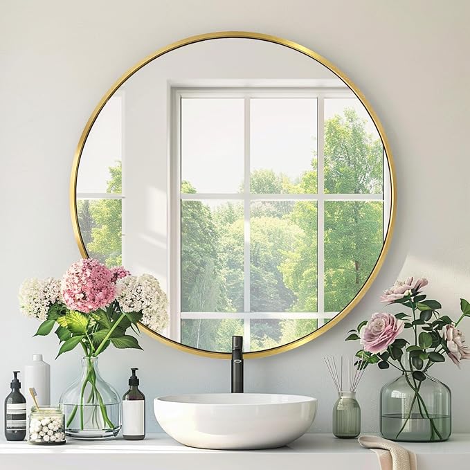 Circle Gold Mirror, Round Mirror 20 inch, Circle Wall Mirror Metal Frame by Mfring