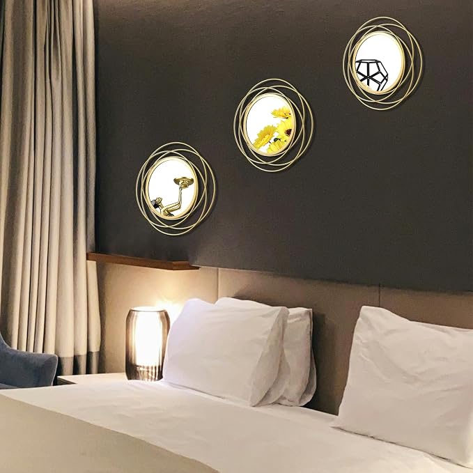3 Set 9.5 Inch Gold Circle Mirrors Wall Decor Iron Frame Wire Mirror Metal - Image 4