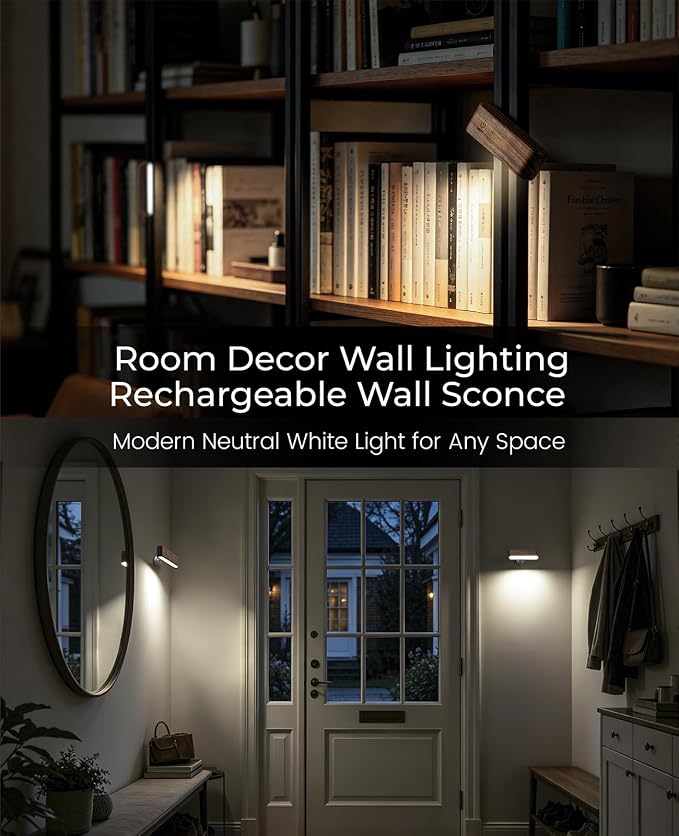 Wood LED Wall Sconce Magnetic 360°Rotate Mounted Mini Lamp Brightness - Image 7