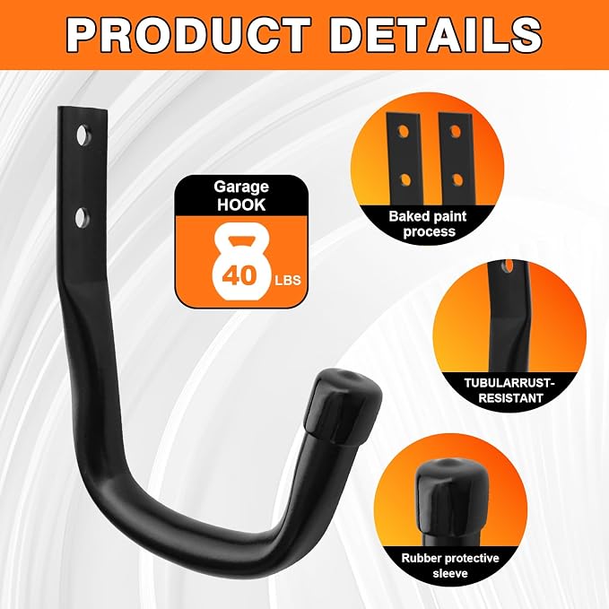 Heavy Duty Wall Garage Hooks, Steel Anti-Slip Utility Hooks Storage - Image 4