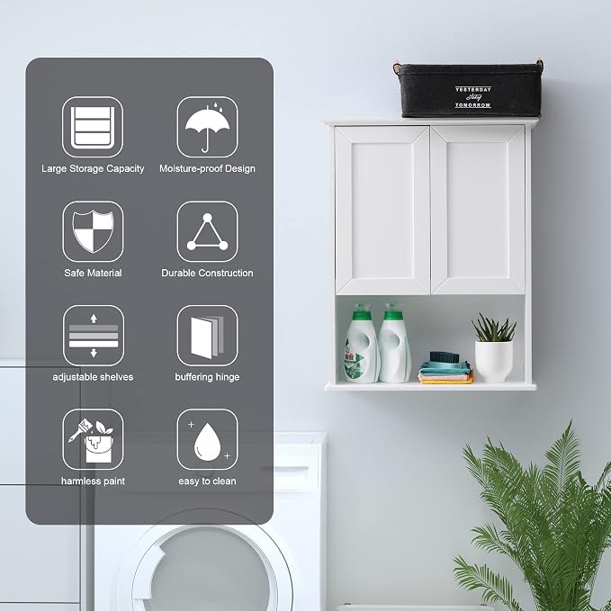VANIRROR Bathroom Wall Cabinet Wooden Medicine Cabinet Buffering Hinge MDF - Image 4