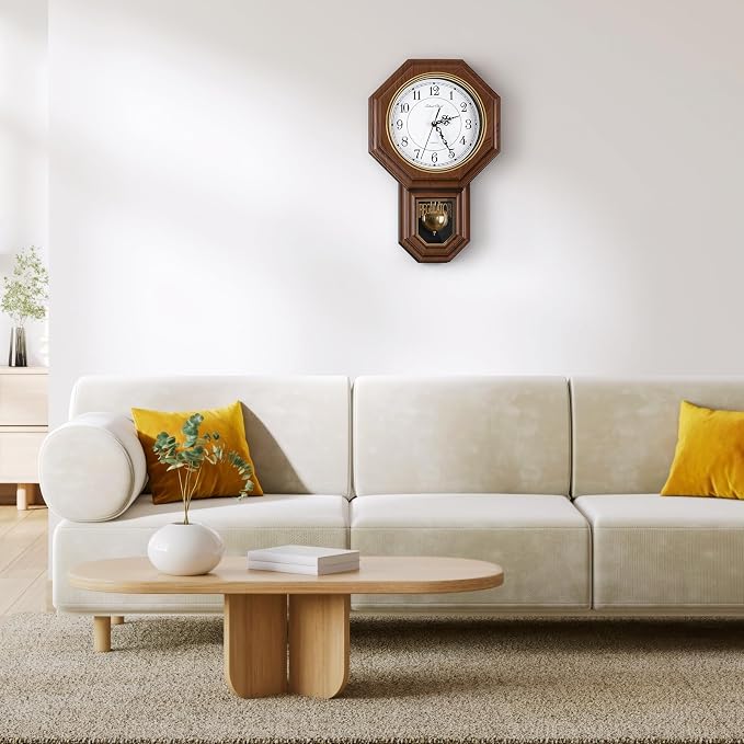 Pendulum Wall Clock Battery Operated, Imitation Wood Plastic Regulator Clock - Image 3