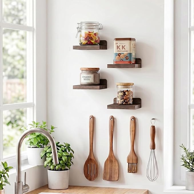 Fixwal Small Shelf for Wall, 5X5 Inches Floating Shelves Set of 4, Rustic Wood - Image 5