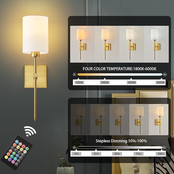 KARTOOSH Battery Operated Wall Sconce Set of Two, Wireless Rechargeable Wall - Image 4