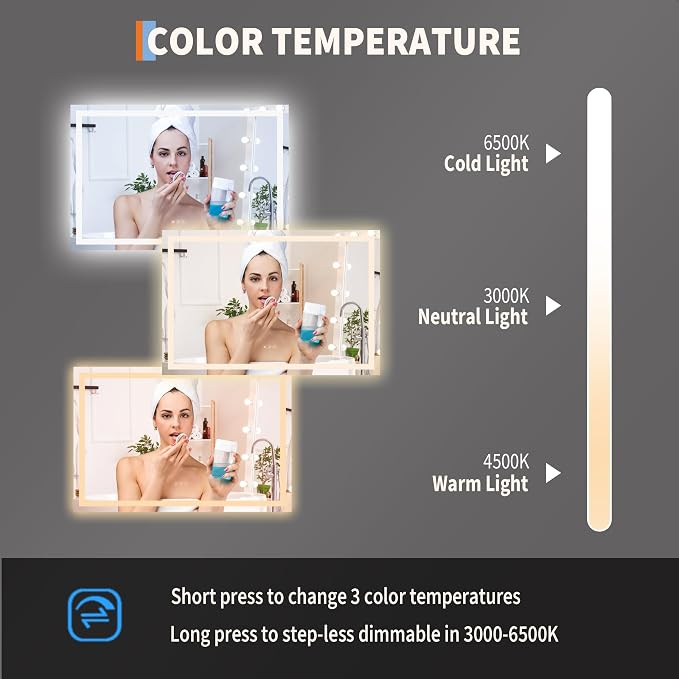 LED Bathroom Mirror 45 x 30 inch, Lighted Bathroom Vanity Mirror - Image 3