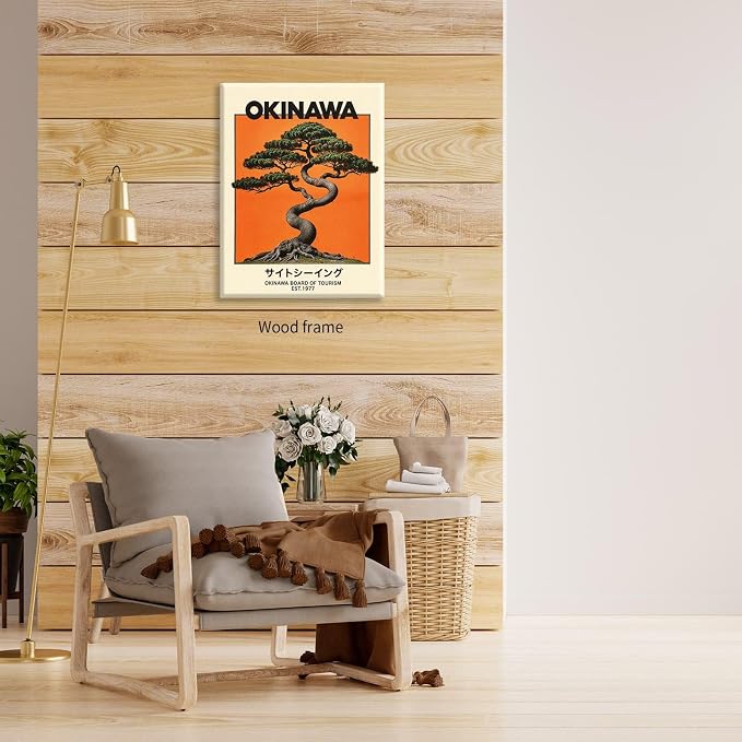 Japanese Framed Wall Art Okinawa Prints Vintage Japanese Bonsai Tree Picture - Image 4