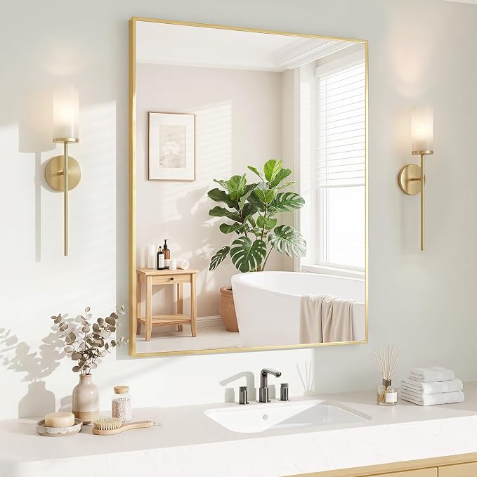 Koonmi Gold Mirrors for Wall, 30x36 Inch Bathroom Mirror, Rectangular Wall by KOONMI