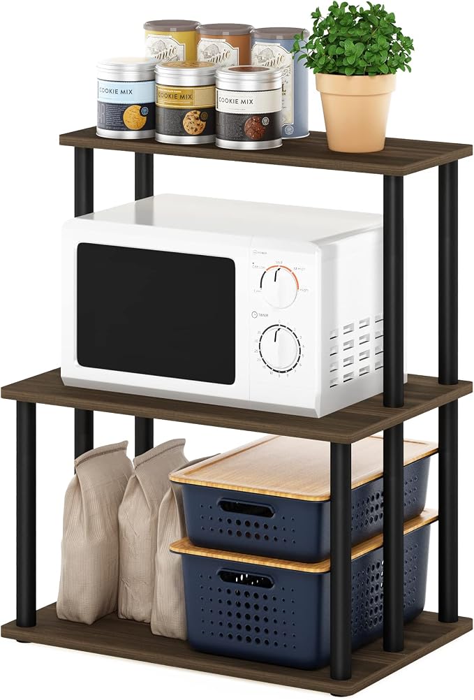 Furinno Turn-N-Tube 3-Tier Toolless Kitchen Storage Shelf, Columbia Walnut/Black by Furinno-FitsYourSpaceFitsYourBudget