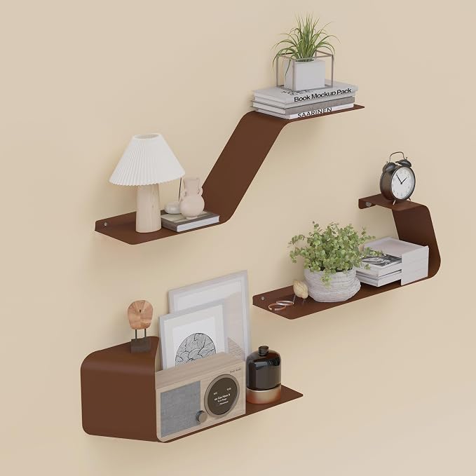 Sttoraboks Floating Wall Shelves Set of 3, Metal Mounted Shelf by Sttoraboks