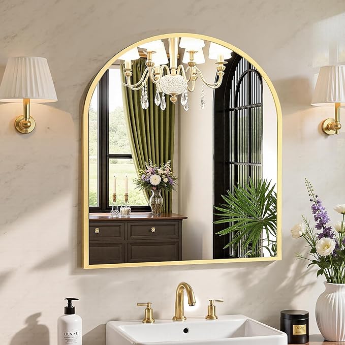 Sweetcrispy 31"x32" Arched Gold Bathroom Mirrors by Sweetcrispy