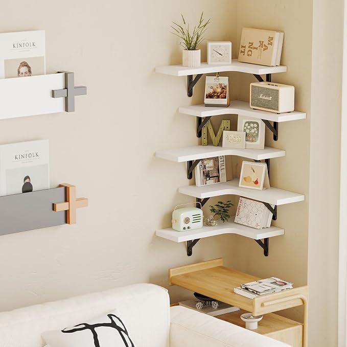 Fixwal Floating Shelves for Wall Set of 5, Rustic Wood Wall Mounted Corner - Image 5