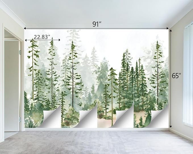Boys or Girls Cartoon Pine Tree Forest wallpeper Nursery Kids Bedroom wall Mural - Image 4